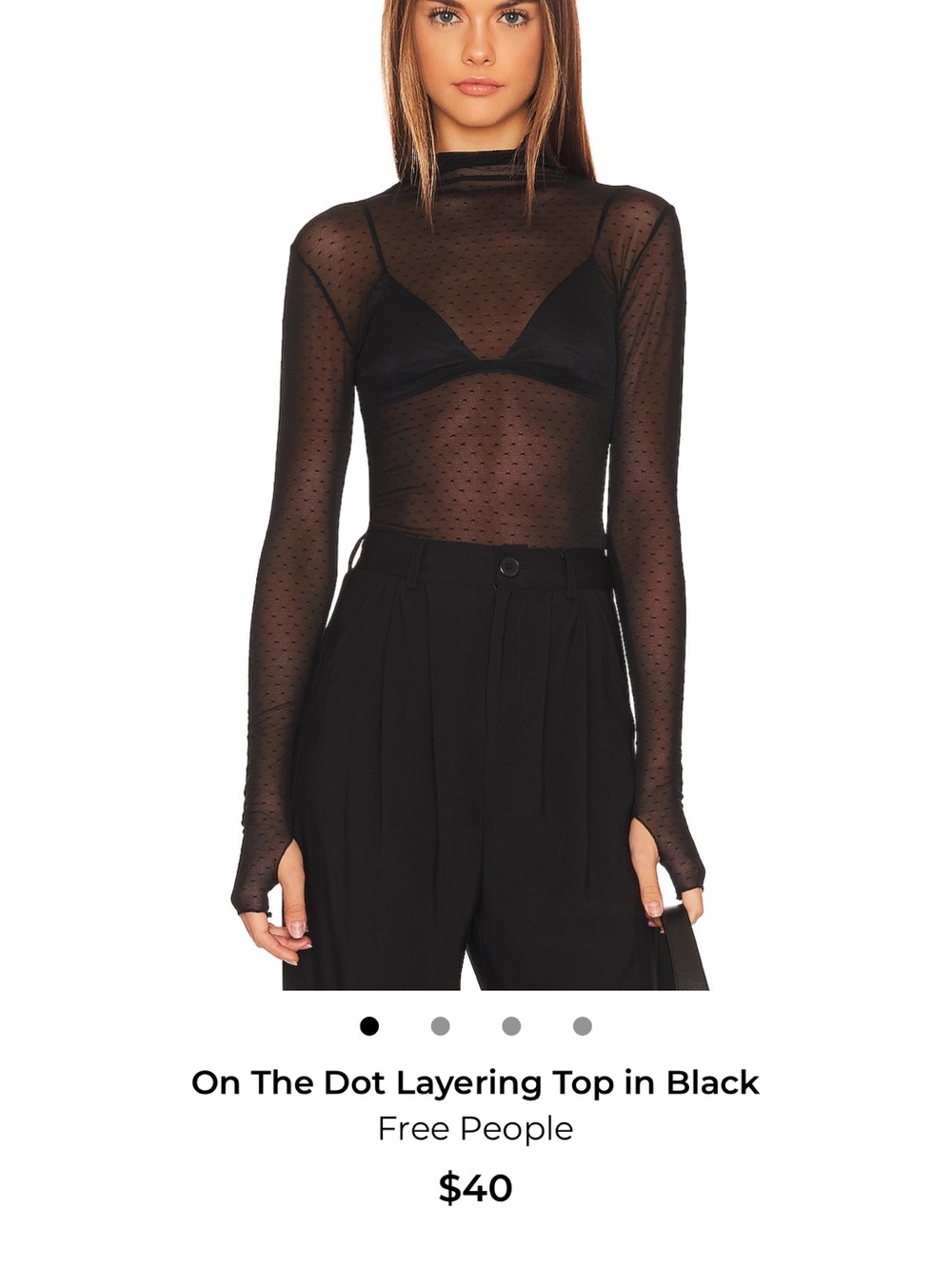 Free People Sheer Dot Long-Sleeve Layering Top - Black